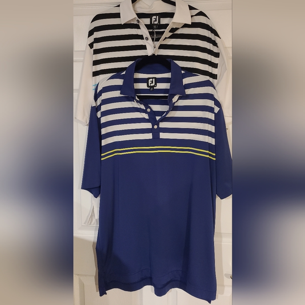 LOT 2 FootJoy Men Blue White Short Sleeve Golf Polo SZ XL